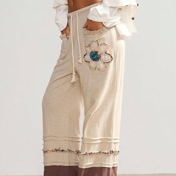 Apricot Boho Women's Vacation Casual Knit Patchwork Loose Pants - Picture 1 of 7